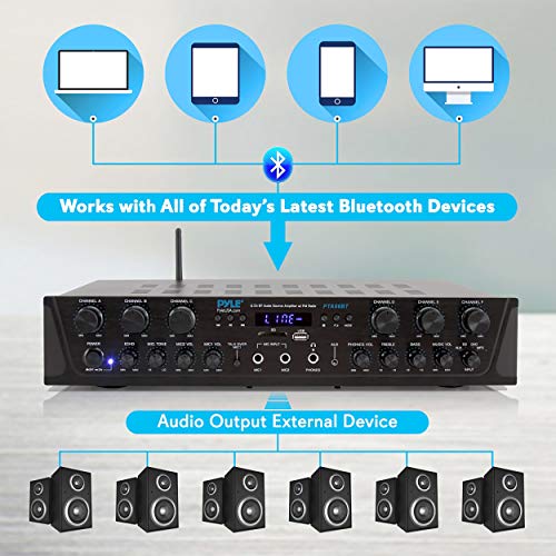 Pyle Wireless Home Audio Amplifier System - Bluetooth Compatible 6 Channel Stereo Receiver, 600W Max Power, Simple Karaoke with Dual Mic Inputs with Tone Control, PA with Talk Over - PTA66BT.6 - Image 4