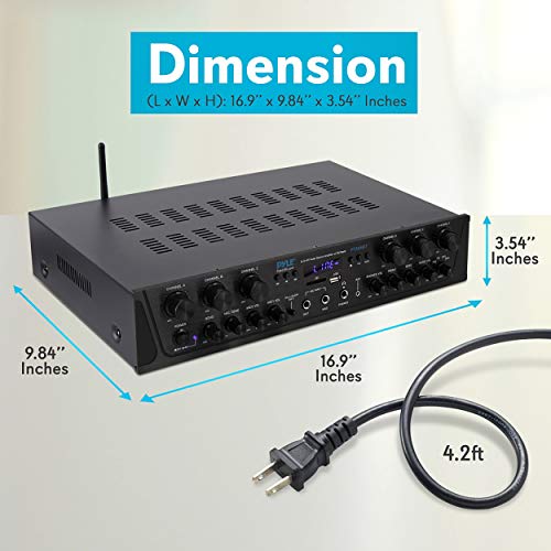 Pyle Wireless Home Audio Amplifier System - Bluetooth Compatible 6 Channel Stereo Receiver, 600W Max Power, Simple Karaoke with Dual Mic Inputs with Tone Control, PA with Talk Over - PTA66BT.6 - Image 2
