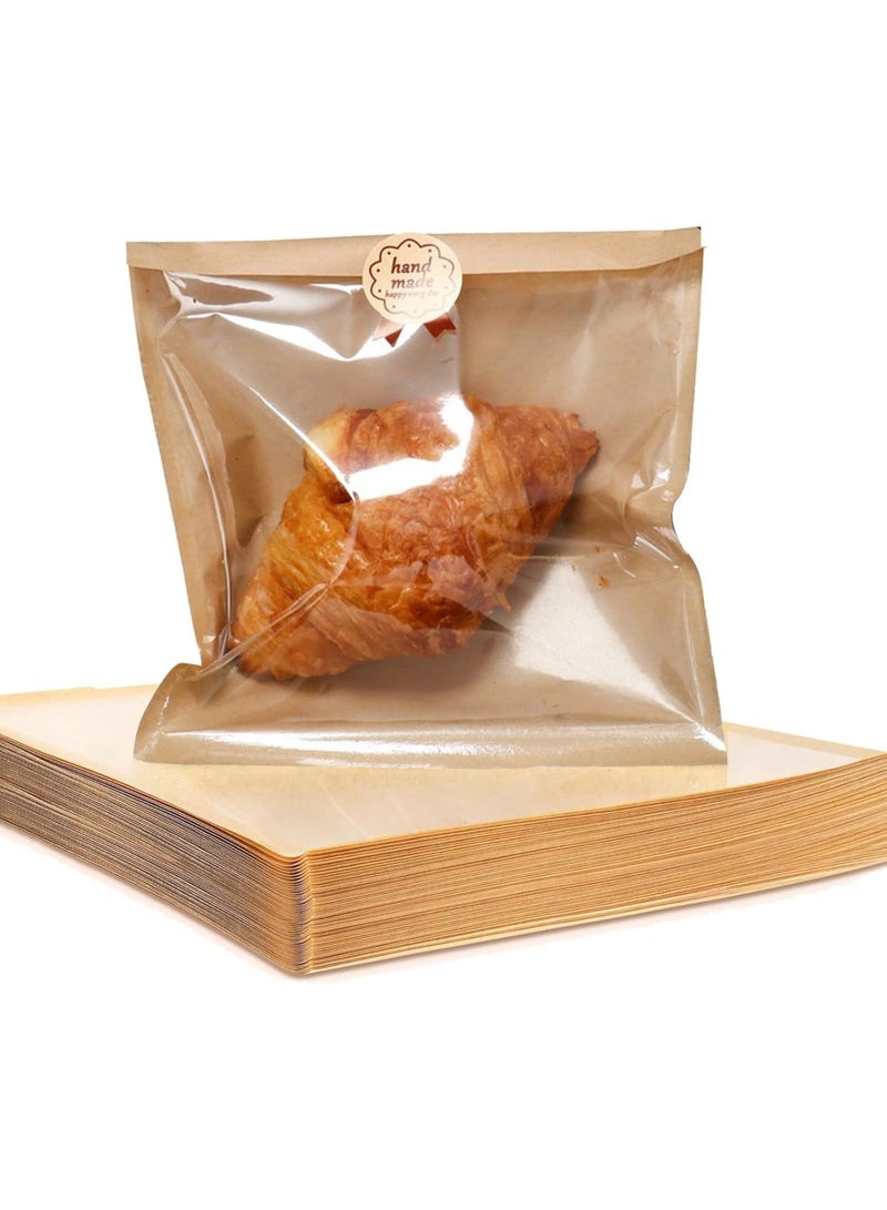 100 Pack Cookie Packaging Bags with stikers, 20x18.5 CM Paper Bakery Bags with Window, Cookie Bag for Party Favors, Snacks, Treats, Bread Baked Goods Packaging,Donut,Baked Treat - Image 1