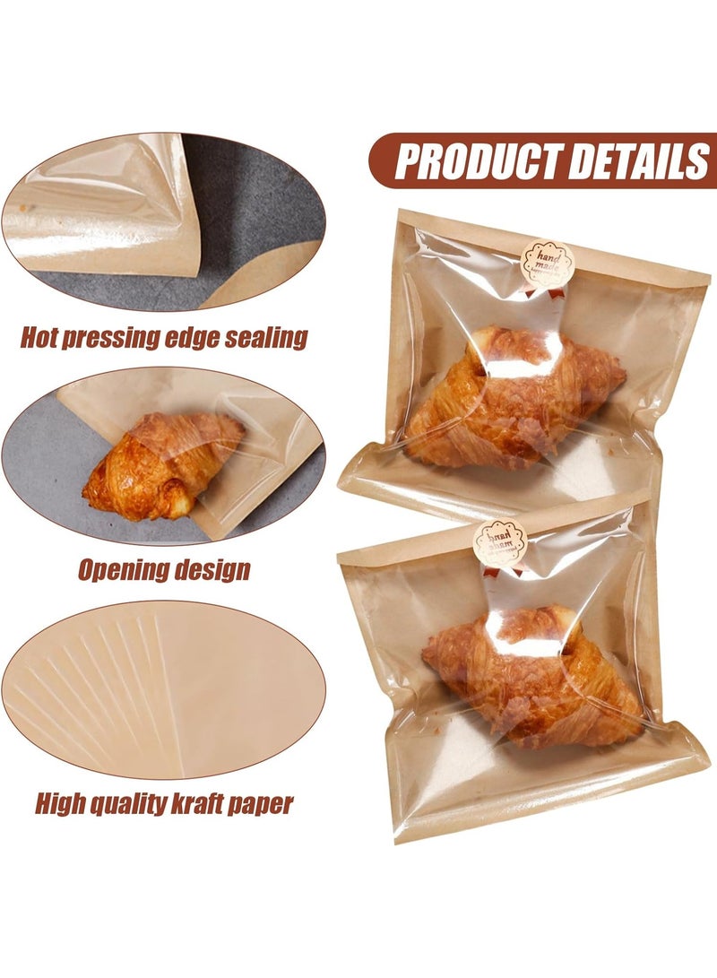 100 Pack Cookie Packaging Bags with stikers, 20x18.5 CM Paper Bakery Bags with Window, Cookie Bag for Party Favors, Snacks, Treats, Bread Baked Goods Packaging,Donut,Baked Treat - Image 3