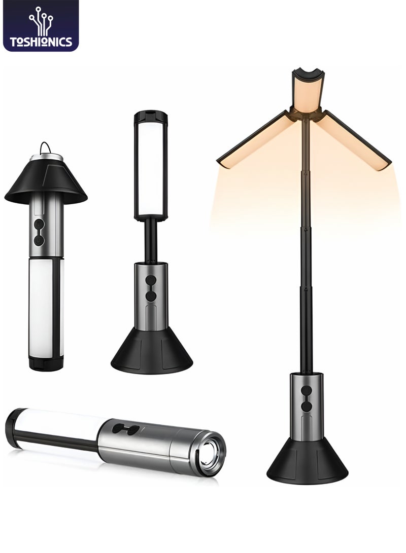 توشيونيكس فانوس تخييم قابل للطي، قابل لإعادة الشحن ببطارية 3000 مللي أمبير، مصباح خيمة LED تلسكوبي بثلاثة ألواح دوارة، فانوس خارجي محمول مقاوم للماء، مصباح يدوي وضوء طوارئ SOS للتخييم والمشي لمسافات طويلة وصيد الأسماك وانقطاع التيار الكهربائي T114720 - Image 1