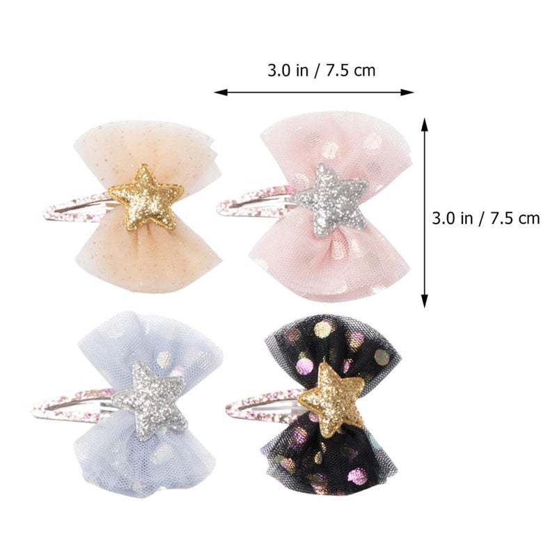 4Pcs Polka Dot Mesh Star Hairpins Soft Tulle Bow Knot Barrettes Hair Clips Set - Image 3