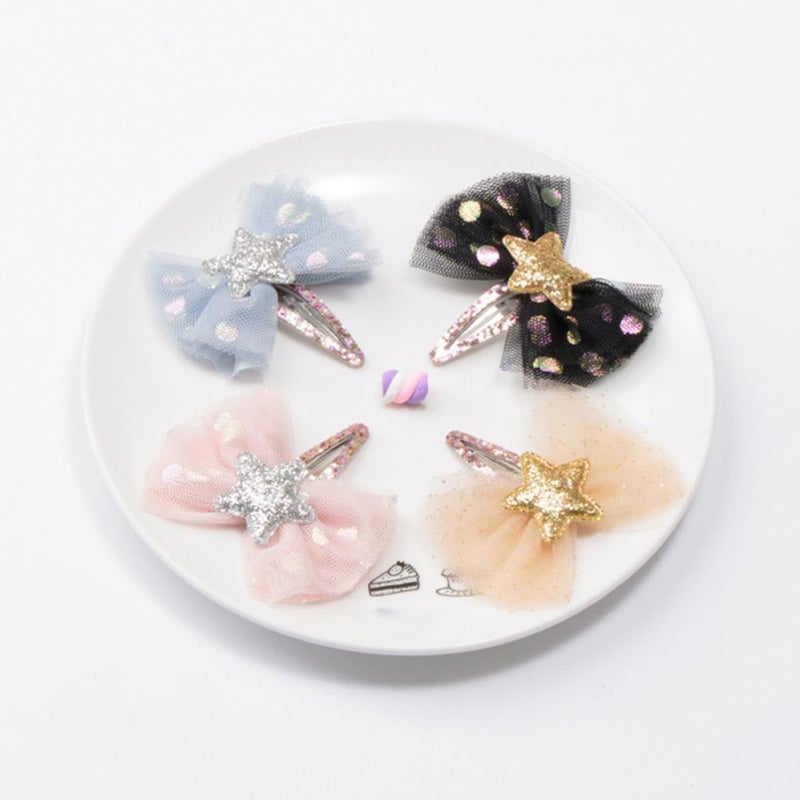 4Pcs Polka Dot Mesh Star Hairpins Soft Tulle Bow Knot Barrettes Hair Clips Set - Image 5