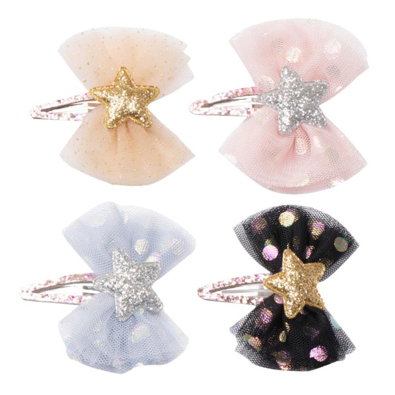 4Pcs Polka Dot Mesh Star Hairpins Soft Tulle Bow Knot Barrettes Hair Clips Set - Image 2