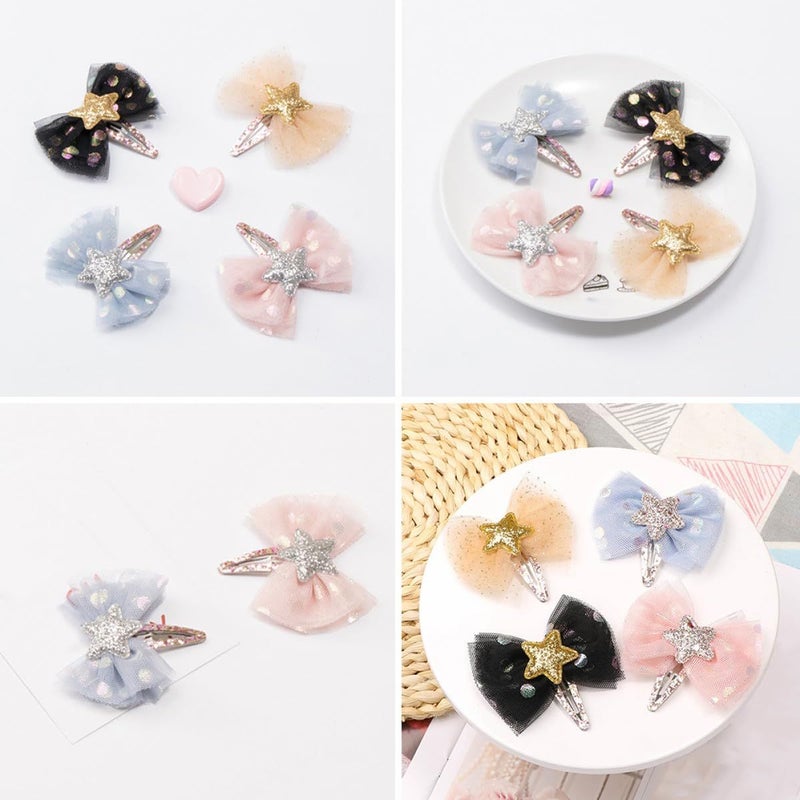 4Pcs Polka Dot Mesh Star Hairpins Soft Tulle Bow Knot Barrettes Hair Clips Set - Image 4