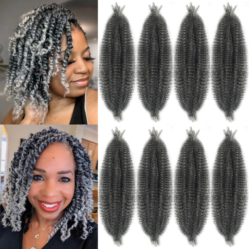 Chicmoi Grey Springy Afro Twist Hair 8 Packs Cuban Twist Hair 16 Inch Marley Twist Braiding Hair Soft Wrapping Hair for Soft Locs Gray Pre Fluffed Spring Afro Kinky Twist Braiding Hair Extensionâ€¦ - Image 1
