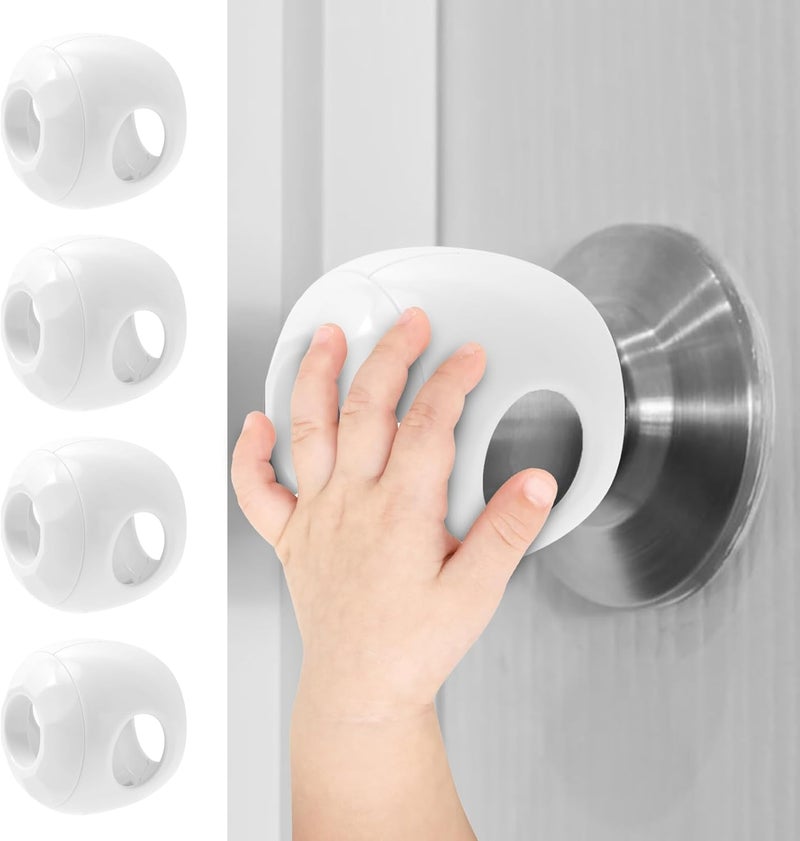 GCRQ Child Safety Door Knob Covers 4 Pack Reusable Baby Proof Door Knob Locks Baby Proof Door Handle Protector for Kids Universal Fit Easy Grip Lockable Design No Tools Needed - Image 1