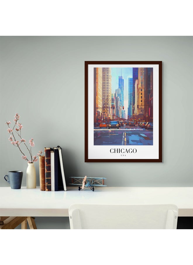 آرت دیکور  ديكور فني مؤطر الفنون الجميلة صورة طباعة من شيكاغو أفق المدينة Cityscape Architecture Lakefront Travel Poster Décor for Home Room Office Studio  - Image 2