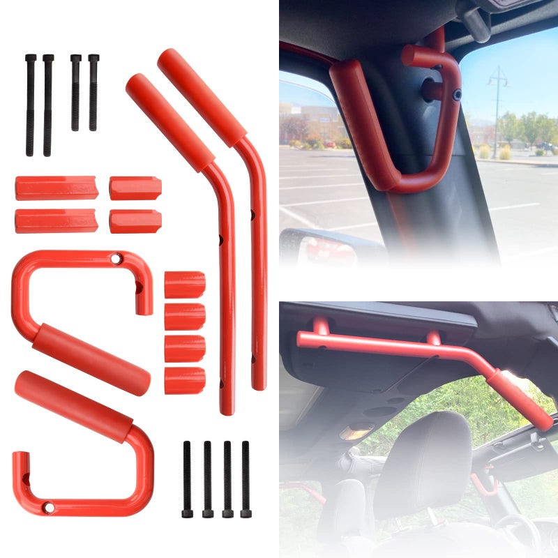 MEALAM Front Rear Grab Handle Kit Aluminum Alloy Grab Bar for 20072018 Jeep Wrangler JK JKU Rubicon Sport Sahara Red