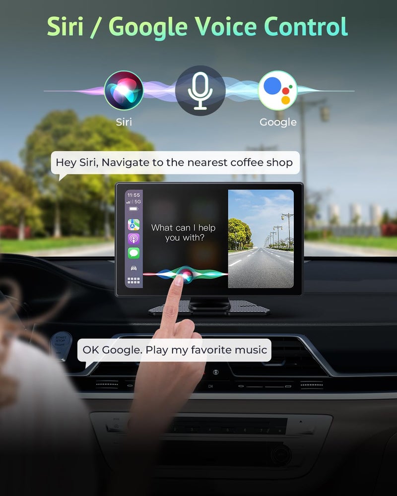 aphqua [2025 Upgrade] Apple Carplay Screen for Car&Android Auto Screen with 4K Dash Cam,Backup Camera,Portable 9" HD IPS Screen for Car,GPS Navigation,Bluetooth,AirPlay,AUX/FM for All Vehicles - Image 3