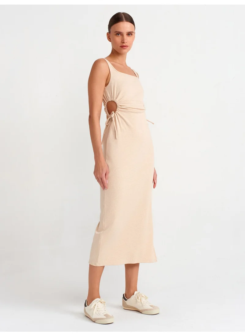 ديلفين 91106 Window Detailed Long Dress-Beige Melange