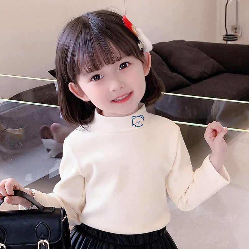 Children'S Velvet Semi-High Collar Long Sleeve Warm Long Sleeve Fleece-Lined Thick Inner Base Shirt For Boys And Girls - Image 1