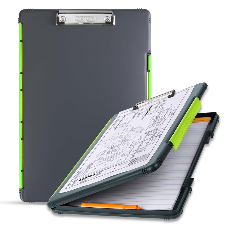 Dexas Legal Size XL Slimcase 2 Storage Clipboard Gray with Green Clip 155 x 105