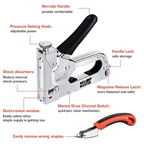 NEU MASTER 3 in 1 Staple Gun, Manual, Heavy Duty with Stapler Remover and 2000Pcs Staples for Upholstery, Fixing Material, Decoration, Carpentry, Furniture - Image 2