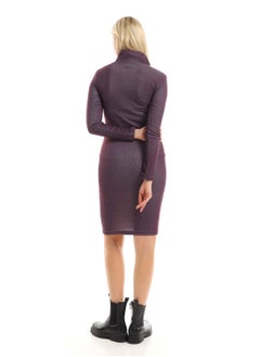 Andora Heather Patterned Midi Dress With Long Sleeves - Purple & Black  - Image 4