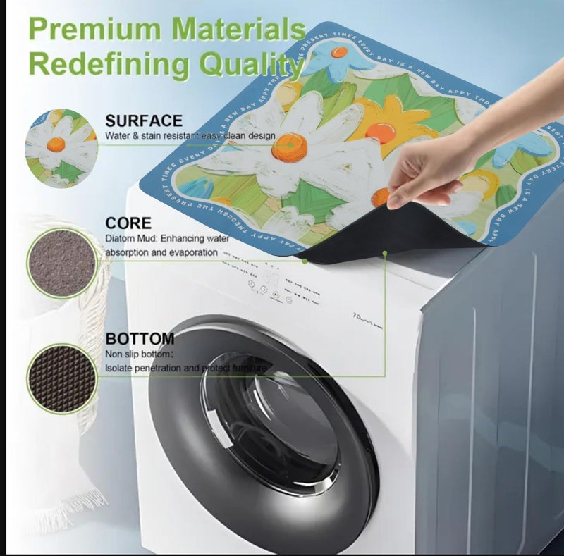 Home-Cloud Homecloud (60cm x 60cm) Washer & Dryer Cover for Top, Non-Slip Washing Machine Top Protector Mat, Dustproof & Waterproof Mat for Most Washers, Refrigerator, Home Kitchen Laundry Room (Blue) - Image 2