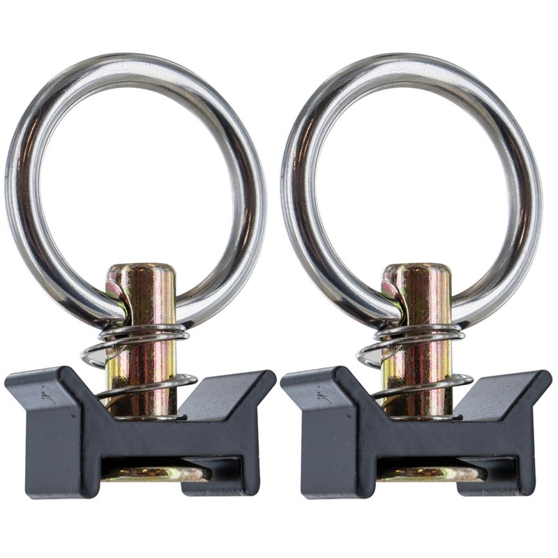 US Cargo Control Single Stud Fitting for L Track 2 Pack 4000 Pounds Break Strength Stainless Steel Round Ring Spring Loaded in Aluminum Keeper 360 Degree Round Ring Rotation Black