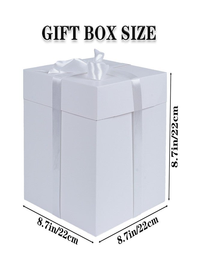 Elephantpackage Elephant-package 8.7" Medium Birthday Gift Boxes with Lid and Ribbon, Square Gift Boxes - 4 Pcs (White), Bridal Showers, Weddings, Baby Showers, Party Favor Boxes - Image 2