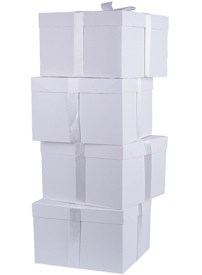 Elephantpackage Elephant-package 8.7" Medium Birthday Gift Boxes with Lid and Ribbon, Square Gift Boxes - 4 Pcs (White), Bridal Showers, Weddings, Baby Showers, Party Favor Boxes - Image 1