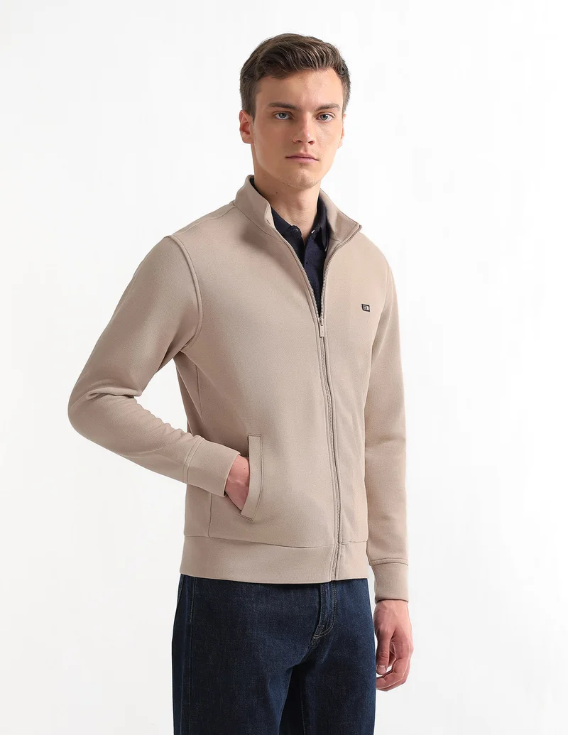 Arrow Beige Solid Regular Fit Sweatshirt for Men | Best Price UAE