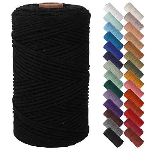NOANTA Black Macrame Cord 2mm x 220yards, Colored Macrame Rope, Cotton Rope Macrame Yarn, Colorful Cotton Craft Cord for Wall Hanging, Plant Hangers, Crafts, Knitting - Image 1
