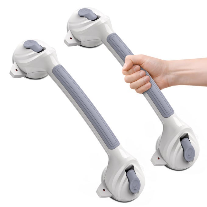 SUCTION GRAB RAILS FOR BATHROOM, 42.5 CM HAND RAILS FOR ELDERLY, MAX 110 KG GRAB HANDLES FOR ELDERLY, CHILDREN, DISABILITY AIDS, SAFETY SHOWER HANDLES WITH SUCTION CUP, NO DRILLING, GREY, 2PCS