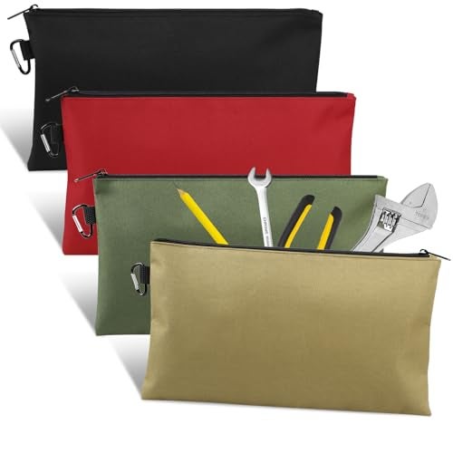 Coidea 4 Pack Tool Bag, Premium Tool Pouch Zipper Bag, 12" Tool Pouch with Zipper, Multipurpose Storage Pouch with Carabiner for Tools, Stationary, Pencil Pouch, Gadgets, Cosmetics - Image 1