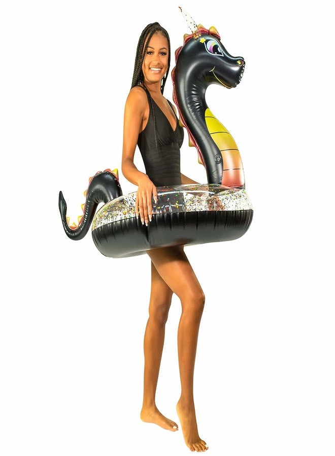 Poolcandy Inflatable 40" inch Animal Pool Tubes & Swim Rings (Black Sea Dragon with Glitter Inflatable 40" Pool Tube) - Image 1