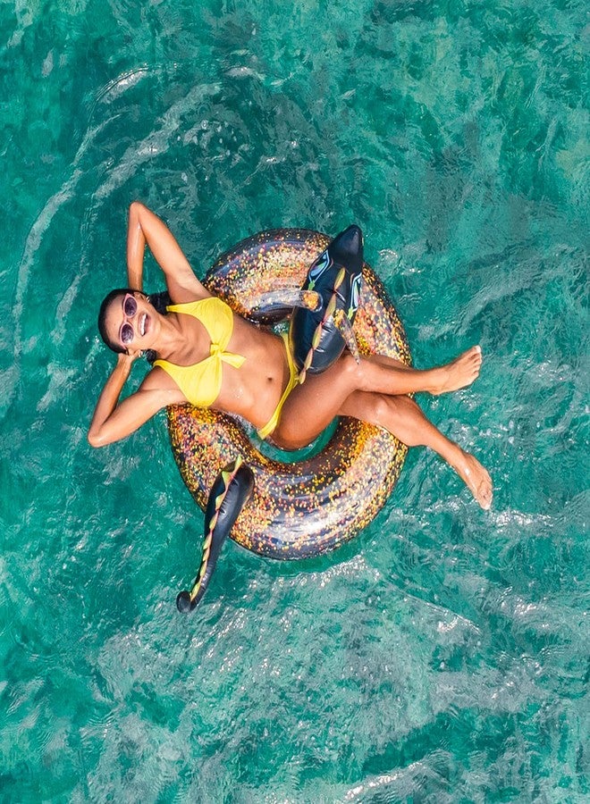 Poolcandy Inflatable 40" inch Animal Pool Tubes & Swim Rings (Black Sea Dragon with Glitter Inflatable 40" Pool Tube) - Image 4