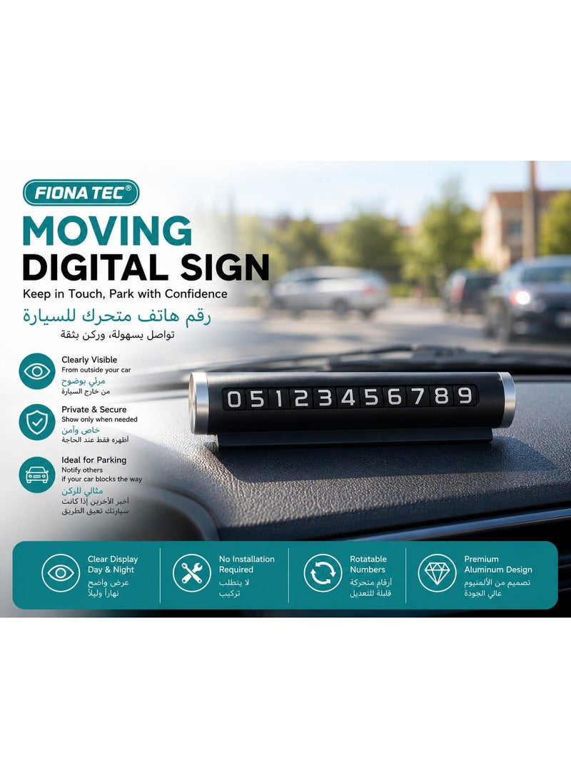 Car Temporary Parking Phone Number Plate - 2 Pack | Rolling Number Design with Privacy Switch | Includes Adhesive Tape & Adjustment Tool | Heat-Resistant Dashboard Sign (Black) - Image 3