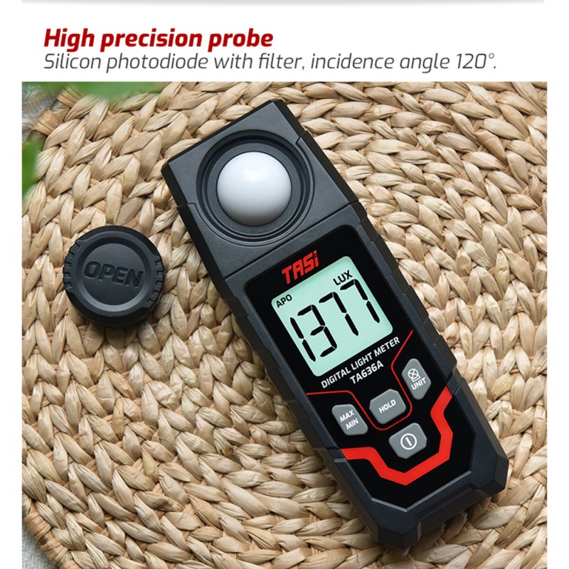 TASI TA636A Digital Light Meter Lux Meter Handheld Illuminometer Photometer with Integral Type Sensor 4 Digit LCD Display 0~200,000 Measurement Range Lux/FC Unit Selection Luxmeter Tester for Grow - Image 5