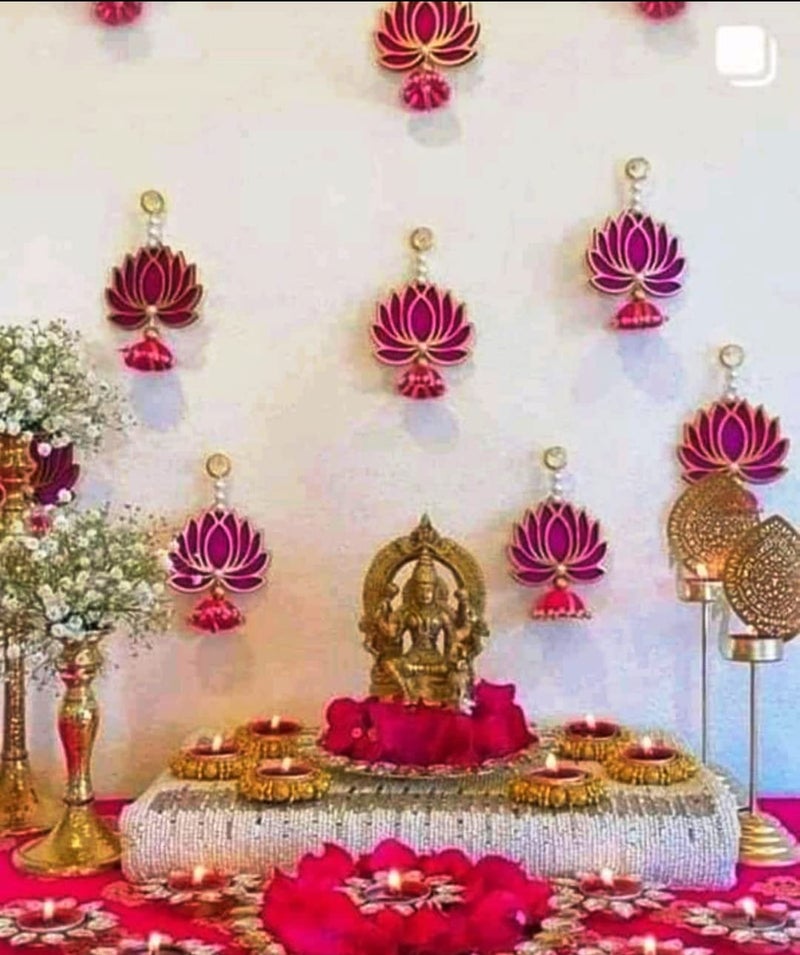 Generic Morvi Lotus with Cap Hanging Combo for Home DecorDiwali DecorWedding and All Festival DecorCombo Pack of 12 PEC  - Image 2