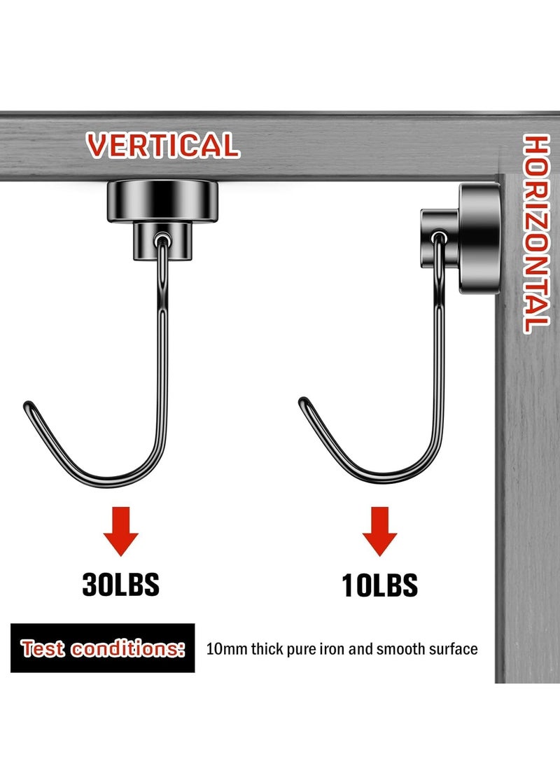 خطافات مغناطيسية، خطاف مغناطيسي من النيوديميوم عالي التحمل 30 رطلاً مع مقاومة للصدأ للثلاجة والفرن والشواية والمفاتيح وحامل الأدوات والأواني والمطبخ والأماكن الخارجية، مغناطيس لتعليق أكاليل الزهور (أسود) - Image 2