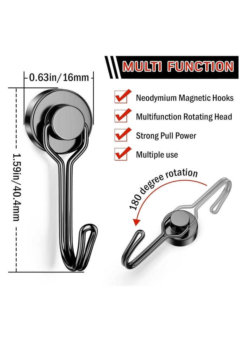 خطافات مغناطيسية، خطاف مغناطيسي من النيوديميوم عالي التحمل 30 رطلاً مع مقاومة للصدأ للثلاجة والفرن والشواية والمفاتيح وحامل الأدوات والأواني والمطبخ والأماكن الخارجية، مغناطيس لتعليق أكاليل الزهور (أسود) - Image 3