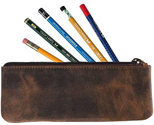 CONTACTS Genuine Leather Small Pouch Multipurpose Utility Bag Zipper Pencil Pouches Holder Aesthetic for Adults Men Women Boys Coin Purse Money I Pen I Key I Tool Jewelry Bag - Hunter Brown - Image 4