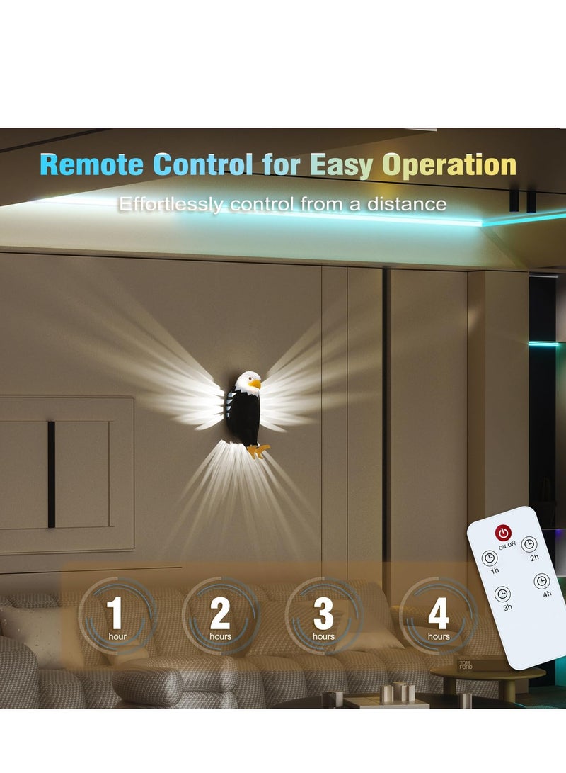 ELTRAZONE Bald Eagle Wall Light – American Eagle Night Light with Remote Control – Magnetic Wall Mounted Eagle Lamp for Bedroom, Living Room & Hallway – Battery Operated & Removable Charging Eagle Light - Image 4