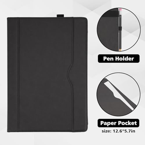 TT TYTX TYTX Compatible with MacBook Air 13 Inch Case, for Older Version 2010-2017 Release A1369 A1466, PU Leather Laptop Case with Pocket for Papers and Pen Holder, Black - Image 5