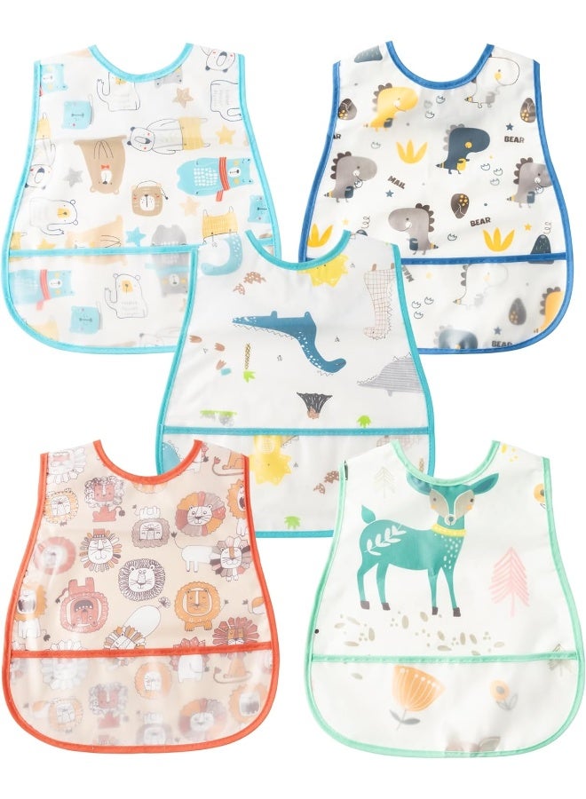 R HORSE 5Pcs Baby Bibs Set Toddler Bibs with Crumb Catcher Pocket & Snap Button Waterproof Baby Feeding Bibs for 6-24 Months - Image 1
