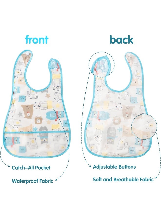 R HORSE 5Pcs Baby Bibs Set Toddler Bibs with Crumb Catcher Pocket & Snap Button Waterproof Baby Feeding Bibs for 6-24 Months - Image 3