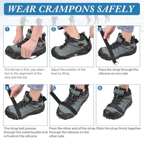 Linist Anti-Slip Ice Cleats for Shoes & Boots | 24 Manganese Steel Spikes with Adjustable Straps | Heavy-Duty Ice Traction Cleats for Hiking, Walking, Trekking, Climbing | Snow Grips (L-39 to 46) - Image 5