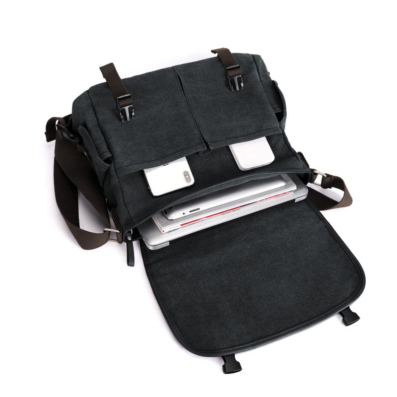 WEPLAN Messenger Bag for Men,Unisex Canvas Shoulder Bag,Classic Vintage Military Messenger Bags for women, satchel Bag,Crossbody Bookbag,Black - Image 4