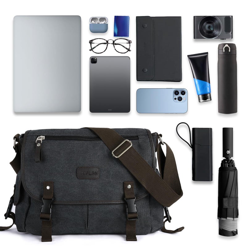 WEPLAN Messenger Bag for Men,Unisex Canvas Shoulder Bag,Classic Vintage Military Messenger Bags for women, satchel Bag,Crossbody Bookbag,Black - Image 5