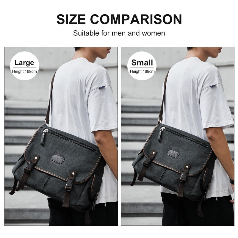 WEPLAN Messenger Bag for Men,Unisex Canvas Shoulder Bag,Classic Vintage Military Messenger Bags for women, satchel Bag,Crossbody Bookbag,Black - Image 2