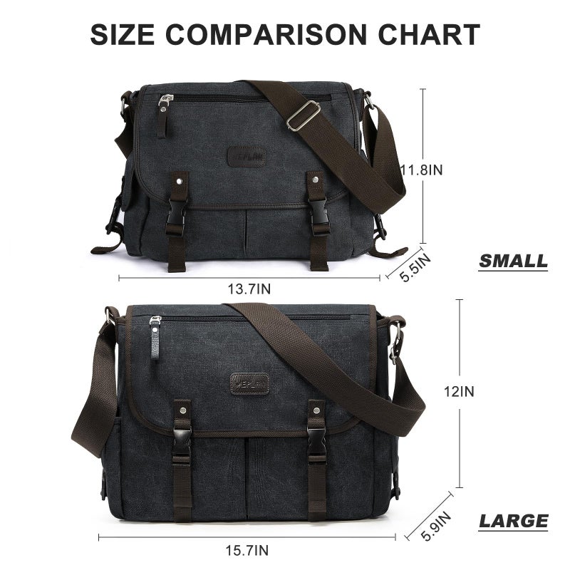 WEPLAN Messenger Bag for Men,Unisex Canvas Shoulder Bag,Classic Vintage Military Messenger Bags for women, satchel Bag,Crossbody Bookbag,Black - Image 3