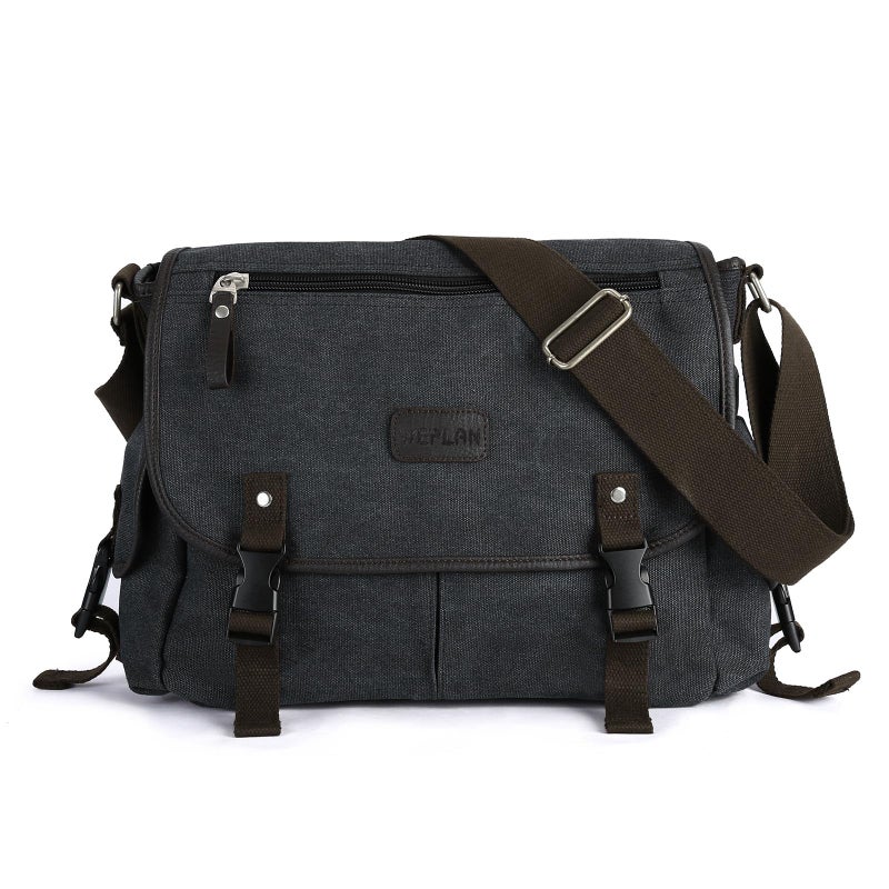 WEPLAN Messenger Bag for Men,Unisex Canvas Shoulder Bag,Classic Vintage Military Messenger Bags for women, satchel Bag,Crossbody Bookbag,Black - Image 1