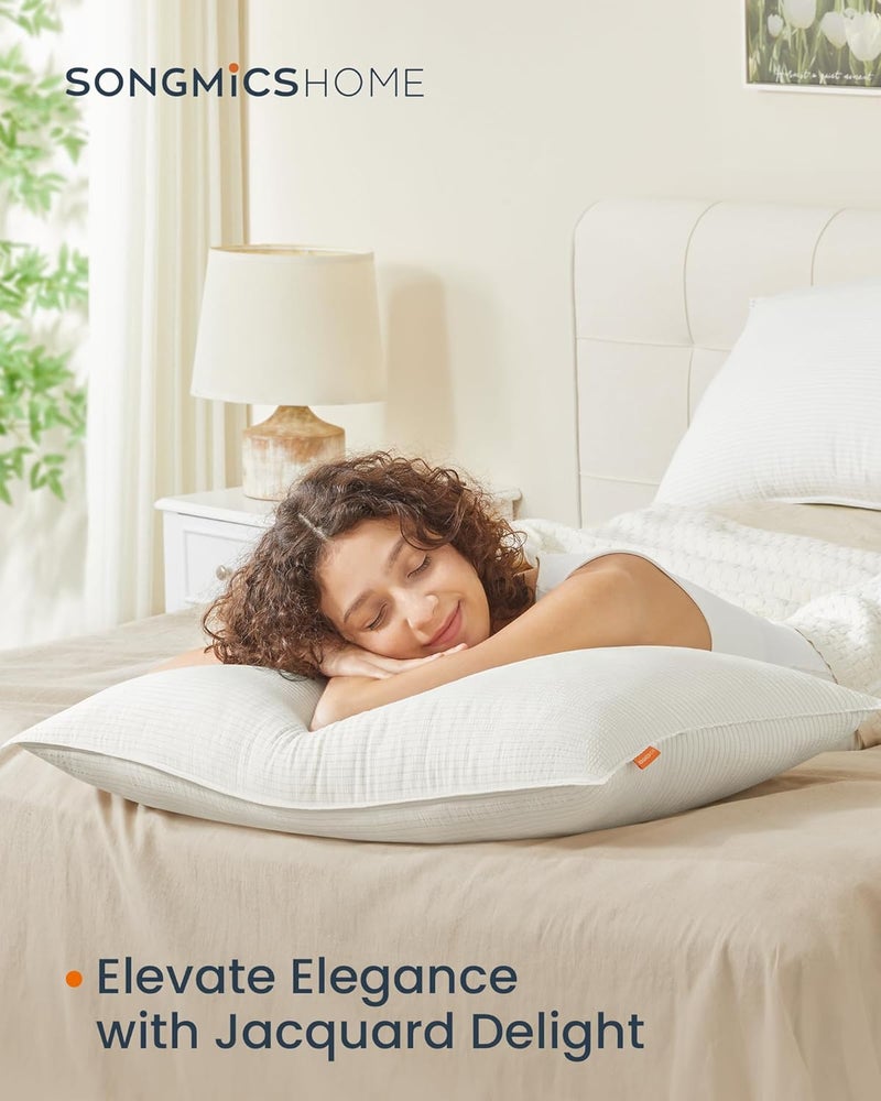 SONGMICS HOME Set of 2 Bed Pillows, Down Alternative Pillow, Standard Size Hotel Pillow, 26 x 20 Inches, Medium Firm Pillow, for Back, Stomach, Side Sleepers, Machine Washable, Cloud White - Image 2
