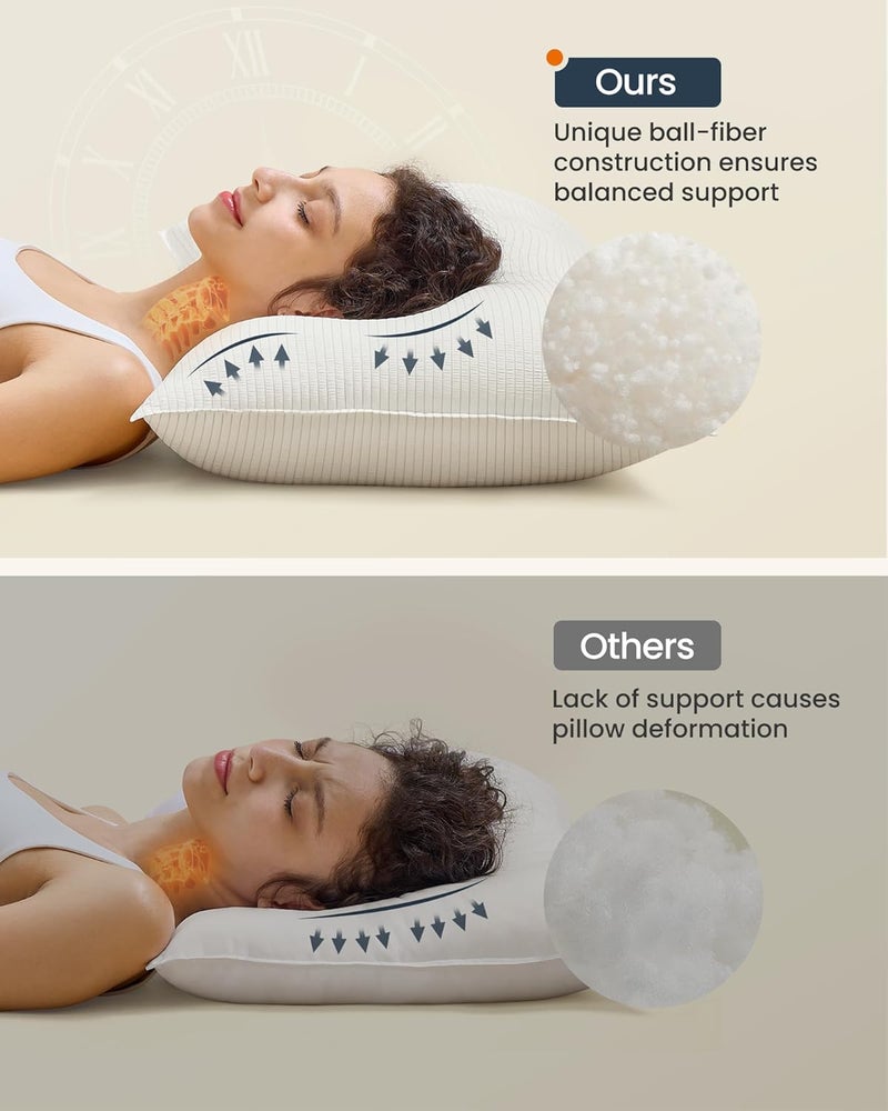 SONGMICS HOME Set of 2 Bed Pillows, Down Alternative Pillow, Standard Size Hotel Pillow, 26 x 20 Inches, Medium Firm Pillow, for Back, Stomach, Side Sleepers, Machine Washable, Cloud White - Image 5