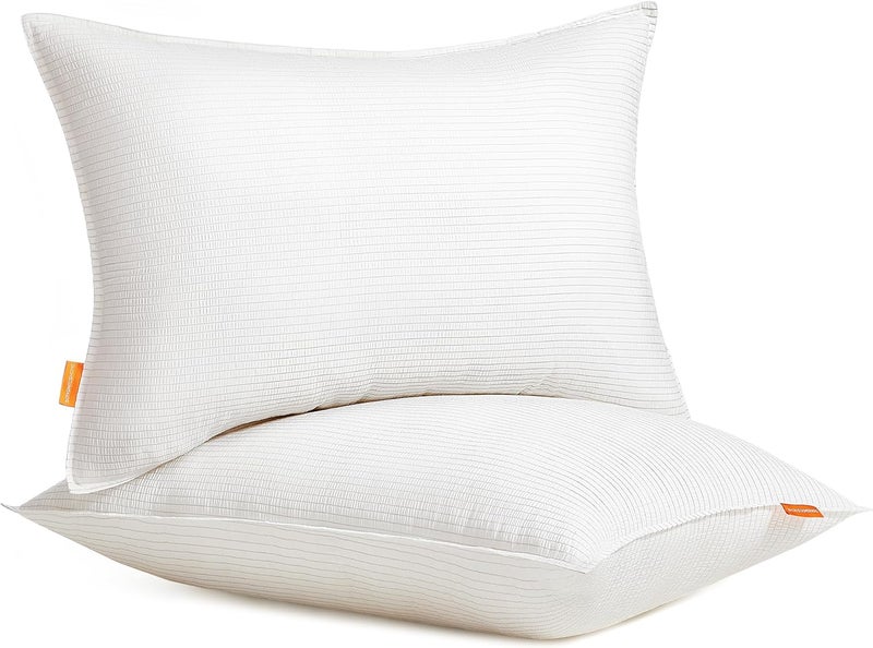 SONGMICS HOME Set of 2 Bed Pillows, Down Alternative Pillow, Standard Size Hotel Pillow, 26 x 20 Inches, Medium Firm Pillow, for Back, Stomach, Side Sleepers, Machine Washable, Cloud White - Image 1