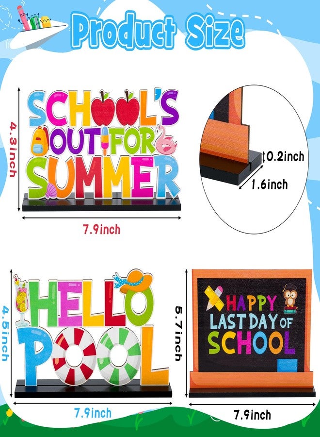 Haooryx Summer End of School Year Wood Centerpieces Decoration - 3Pcs Happy Last Day of School Wood Table Topper Decor Hello Pool Letter Sign for Last Day of School Party Summer Vacation Party Decor - Image 2