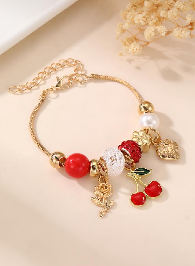 Take Two Charm Bracelet with Red Beads and Cherry Pendant - Image 2